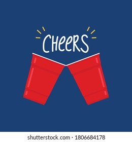 Cheers Poster. Red Beer Cup. Cup Vector. Symbol. Free Space For Text.