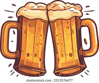 Cheers in the Pub, bar. images of two beer mugs knocking together