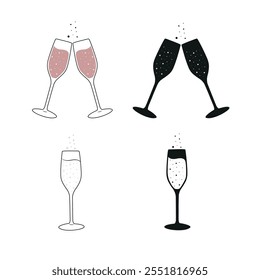 Cheers set of wine glass symbol vector icon illustrations with bubble