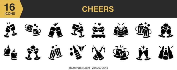 Cheers solid icon set. Solid icons vector collection.
