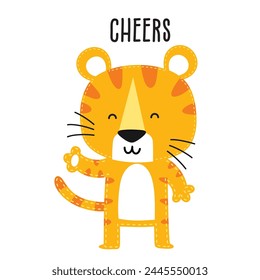 Cheers Tiger funny hand drawn doodle, cartoon alligator. Good for Poster or t-shirt textile graphic design. Vector hand drawn illustration.