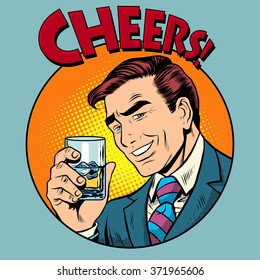 Cheers toast celebration man pop art retro style