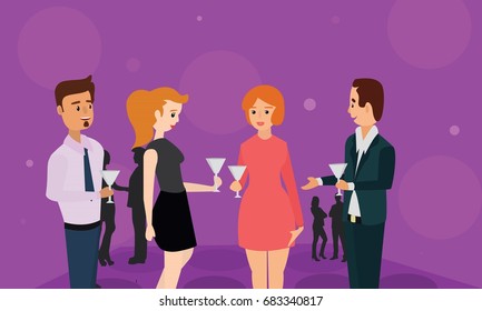 Cheers toast of company partners at meeting celebrate cooperation. Diverse business people meeting eating discussion cuisine party concept illustration vector.
