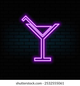 Cheers toast. Neon cocktail. Fashion sign. Night light signboard, Glowing banner. Summer emblem. Club Bar logo on dark background. Alcohol drink with an umbrella in a glass..4.