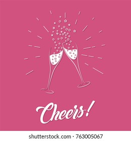 Cheers! Two champagne glasses with shadow. Vector illustration