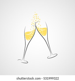 Cheers! Two champagne glasses. Vector