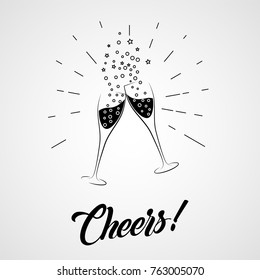 Cheers! Two champagne glasses. Vector illustration