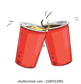 cheers two cups chin chin toast celebration soft drink icon red cup drinking beer beverage plastic container with lid and straw isoslated on white background