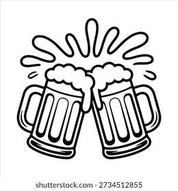 Cheers! two frothy beer mugs clinking together, cartoon style. 60 Vector, illustration