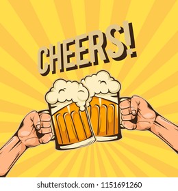 Cheers Two Hands Hold A Glass Of Beer Vector Image
