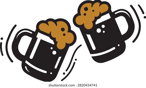 Cheers! Two mugs of beer clinking, frothy foam, celebration symbol, perfect for parties and pubs.