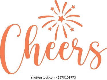 Cheers typography clip art design for T-shirts and apparel, Happy New Year art on plain white background for shirt, hoodie, sweatshirt, card, tag, mug, icon, poster or badge