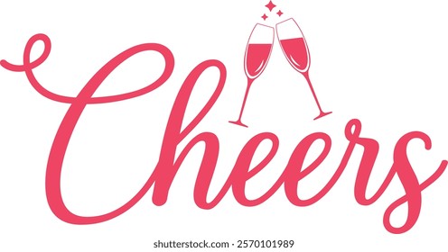 Cheers typography clip art design for T-shirts and apparel, Happy New Year art on plain white background for shirt, hoodie, sweatshirt, card, tag, mug, icon, poster or badge