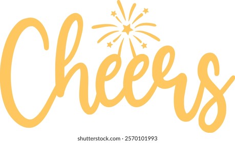 Cheers typography clip art design for T-shirts and apparel, Happy New Year art on plain white background for shirt, hoodie, sweatshirt, card, tag, mug, icon, poster or badge