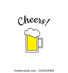 Cheers Typography With Glass Of Beer Vector Illustration