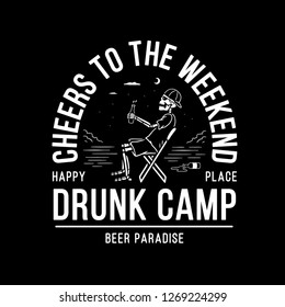 CHEERS TO THE WEEKEND SKELETON CAMPER BLACK BACKGROUND