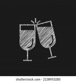 Cheers white sketch vector icon. Glass cups cheers and toasting sign
