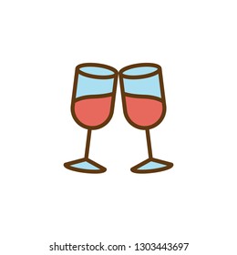 Cheers wine glass flat icon, vector sign, colorful pictogram isolated on white. Clinking glasses symbol, logo illustration. Flat style design