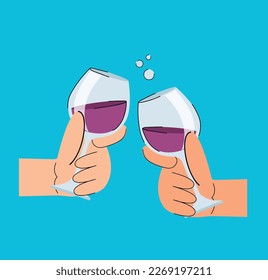 Cheers wine glasses vector illustration