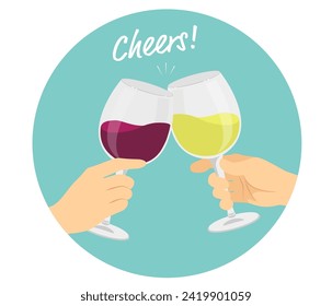 Cheers with wine one point illustration