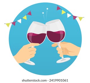 Cheers with wine one point illustration