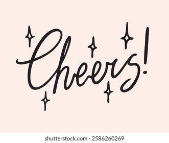 cheers word element for greeting cards and party invitations, hand drawn doodle lettering poster phrase. Text quote, handwritten cheers sticker. Vector illustration