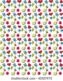Cheery background of love snails and dragonflies