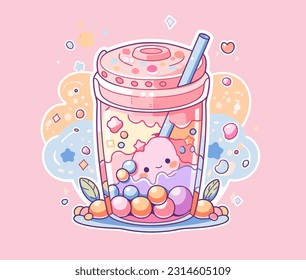Kawaii cup of sweet drink coloring page for kids. Cartoon vector  illustration, Stock vector