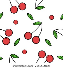 Cheery seamless pattern on white background. summer pattern