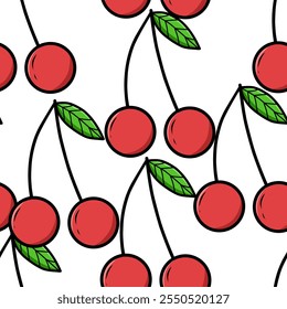 Cheery seamless pattern on white background. summer pattern