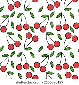 Cheery seamless pattern on white background. summer pattern