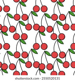 Cheery seamless pattern on white background. summer pattern