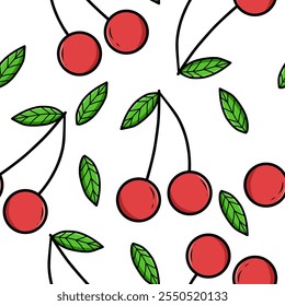 Cheery seamless pattern on white background. summer pattern