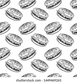 Cheesburger. Vector concept in doodle and sketch style. Hand drawn illustration for printing on T-shirts, postcards. Seamless pattern for textile, paper wrap.