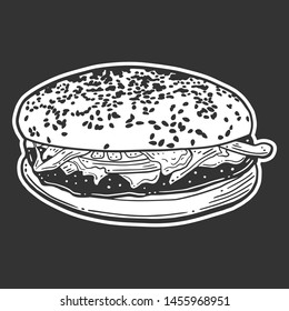 Cheesburger. Vector concept in doodle and sketch style. Hand drawn illustration for printing on T-shirts, postcards.