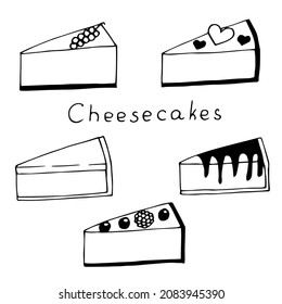 Cheescakes set ilustración vectorial, esbozo de dibujo manual
