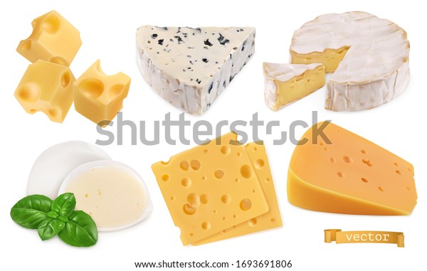 チーズ3dのリアルなベクター画像オブジェクト 食べ物セットイラスト のベクター画像素材 ロイヤリティフリー