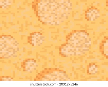 Cheese 8 bit pixel art seamless pattern. Pixel cheese with holes in 8 bit retro video game graphics style 80s - 90s. Design for wrapping paper, banners, and fabric prints. Vector illustration