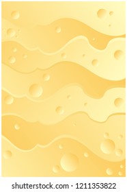 Cheese abstract yellow background , creative flat pattern. Milk food, appetizing cheese texture with large holes. Vector illustration of a useful meal. For web and print vertical vector illsutration