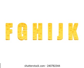 Cheese alphabet set. Letters F-K. Vector illustration