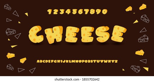 Cheese Alphabet, typography comic logo design concept, cartoon alphabet with cheese shapes, Vector illustration.