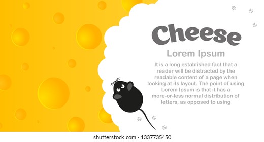 Cheese background with mouse and place for your text. Vector illustration