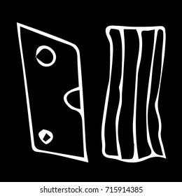 Cheese and bacon vector illustration. Doodle style. Design icon, print, logo, poster, symbol, decor, textile, paper, card. 