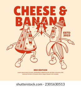 Cheese and Banana Retro Mascot Character