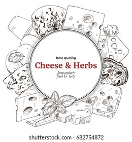 Cheese banner, hand drawn vector sketch illustration, poster design for restaurants.