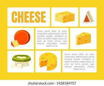 Cheese Banner Template with Place for Text, Natural Dairy Products Description, Advertising Different Types of Cheese Vector Illustration