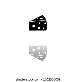 Cheese. Black symbol on white background. Simple illustration. Flat Vector Icon. Mirror Reflection Shadow. Can be used in logo, web, mobile and UI UX project