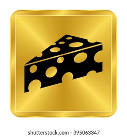 cheese - black vector icon;  gold button