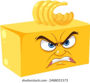 Cheese block with an angry facial expression