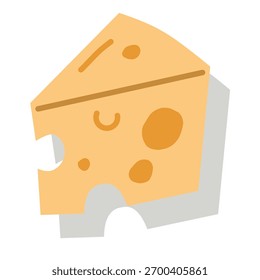 Cheese block in flat cartoon style for dairy product, restaurant, or snack design. 